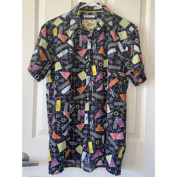 Oh Snap Drill Clothing Co. Geo Retro 80s 90s Stretch Button Up Shirt Mens Small - Picture 1 of 4